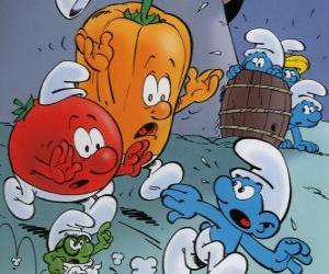 пазл Smurf преследует помидоров и перца